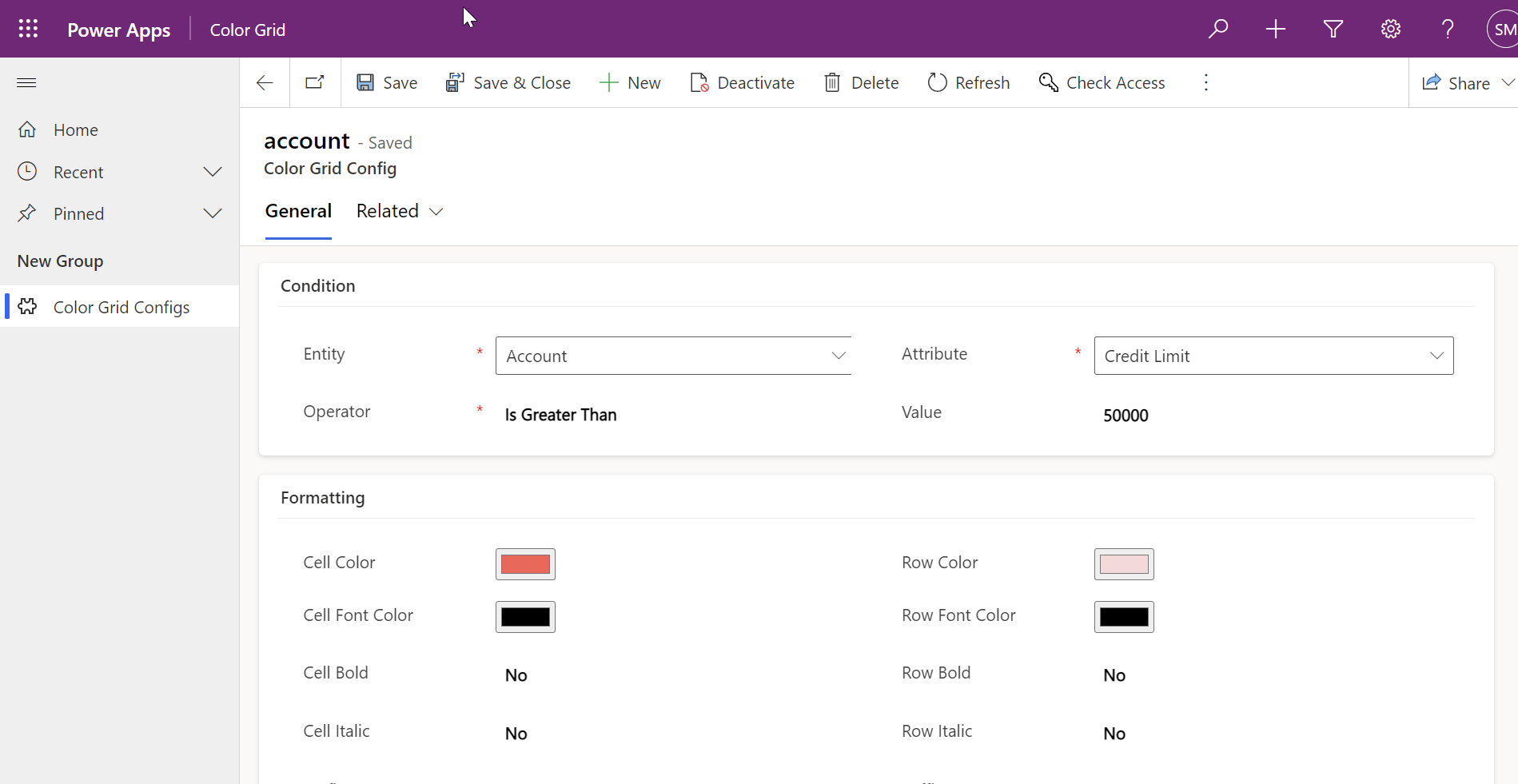 Color Grid Configuration